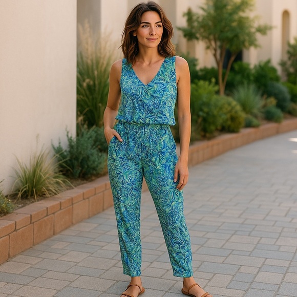Lilly Pulitzer Paulina Jumpsuit Romper Sneak A Beak Bennet Blue Pinspple Sz XS - Picture 1 of 13